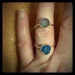 New Unique Double Agate Druzy Silver Ring.